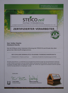 zertifikat Steico Einblasdämmung